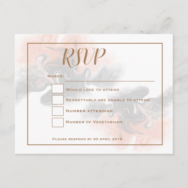 Carte Postale Peach and soft grey marble/Gold typographie RSVP (Devant)