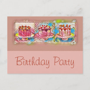 Carte Postale Peach Cake Art Anniversaire Fête Invitation
