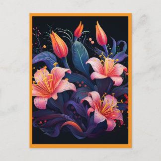CARTE POSTALE PEACH  COLORED FLOWERS #2