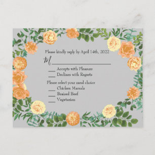 Carte Postale Peach Grey Mariage Spring Floral