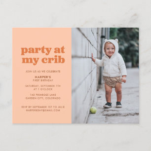Carte Postale Peach Party à My Crib 1ère fête d'anniversaire Inv