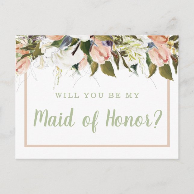 Carte Postale Peach White Country Floral Maid of Honor Propositi (Devant)