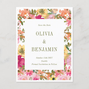 Carte Postale Peach Yellow Aquarelle Mariage Floral