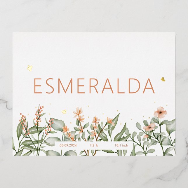 Carte postale Peachy à faire-part de naissance flo (Recto)