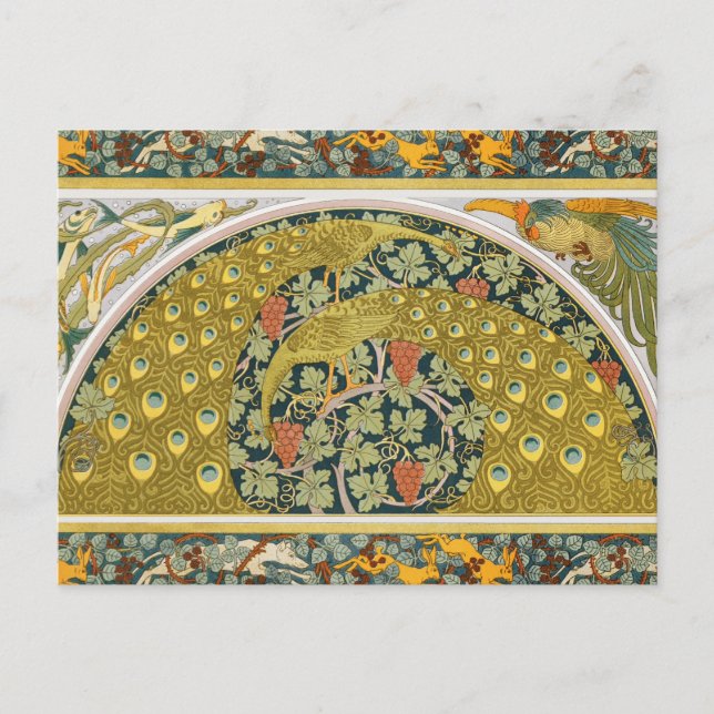 Carte Postale Peacock Art Nouveau Style rond design complexe (Devant)