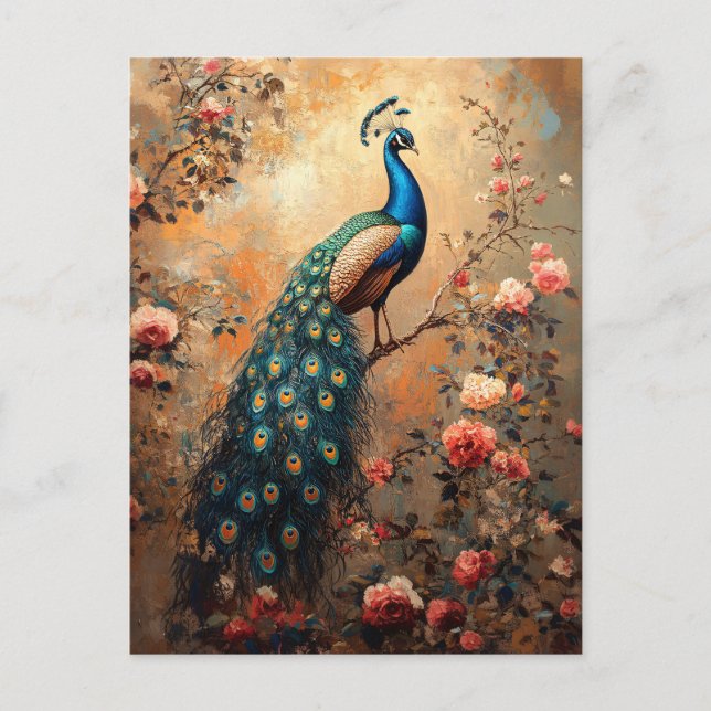 Carte Postale Peacock avec Roses Roses Roses Roses Roses Bleues  (Devant)