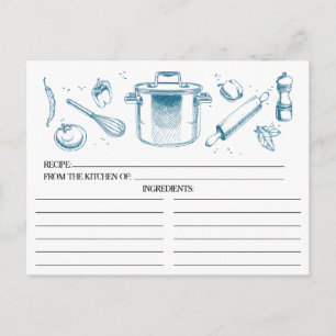 Carte Postale Peacock Blue Sketched Outils de cuisine Recette Ca