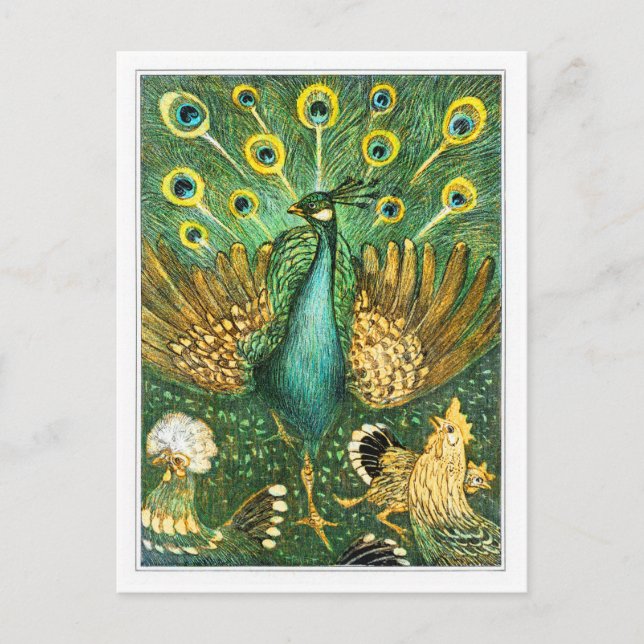 Carte Postale Peacock - Pauw met kippen - Theo van Hoytema (Devant)
