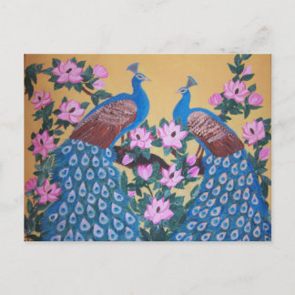 Carte Postale Peacock peint couleur paon magnolias peinture acry
