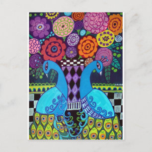Carte Postale Peacocks avec Fleurs Art par heather Galler