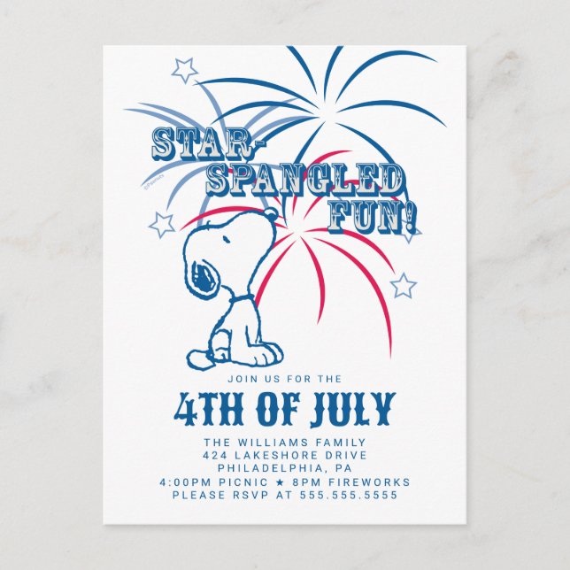 Carte Postale Peanuts 4 juillet Fête Étoilée Américaine (Devant)