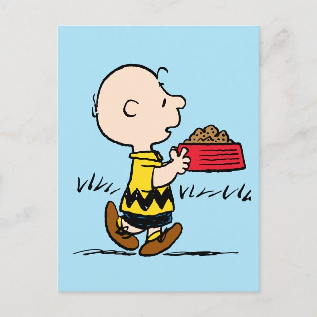 Carte Postale Peanuts | Charlie Brown avec l'assiette de Snoopy (Devant)