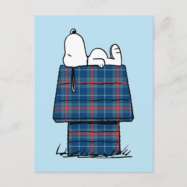 Carte Postale Peanuts | Maison de chien de Snoopy à carreaux en  (Devant)