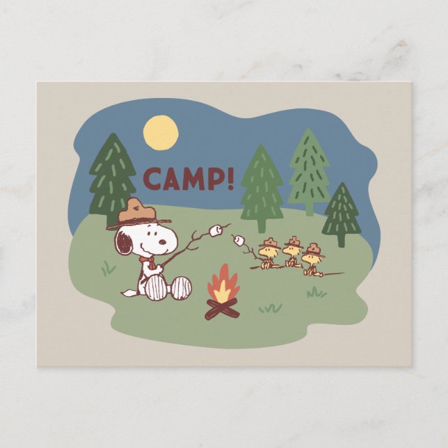 Carte Postale Peanuts | Snoopy & Woodstock au feu de camp (Devant)