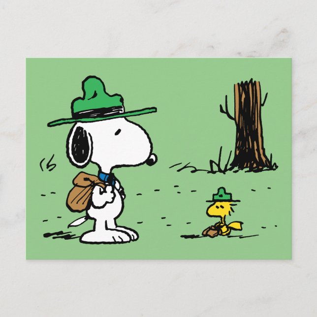 Carte Postale Peanuts | Snoopy & Woodstock en camping (Devant)