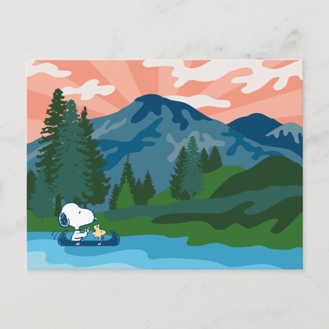 Carte Postale Peanuts | Snoopy & Woodstock en canoë (Devant)