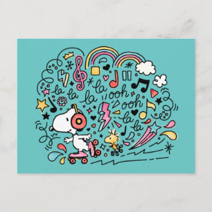 Carte Postale Peanuts Snoopy & Woodstock en patins à roulettes