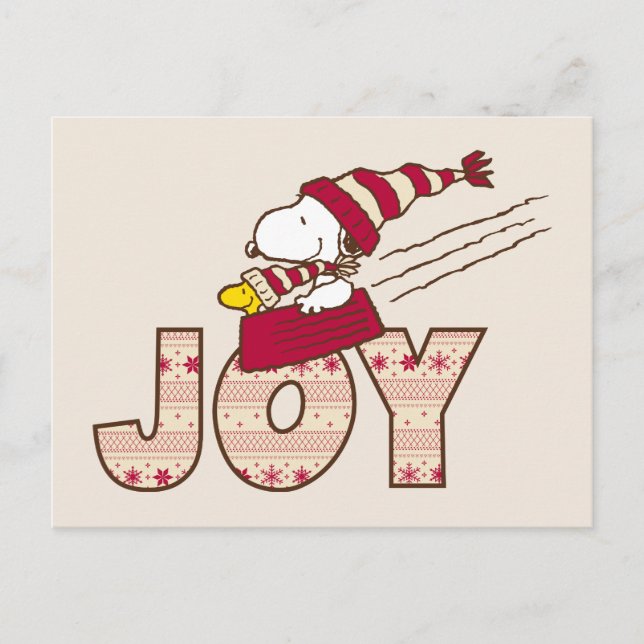 Carte Postale Peanuts | Snoopy & Woodstock Joyeuse Balade en Tra (Devant)