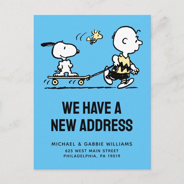Carte Postale Peanuts | Snoopy & Woodstock | Nous avons déménagé (Devant)