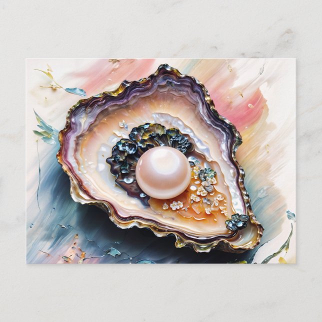 Carte Postale Pearl en Oyster Elégant Ocean Creature Art (Devant)