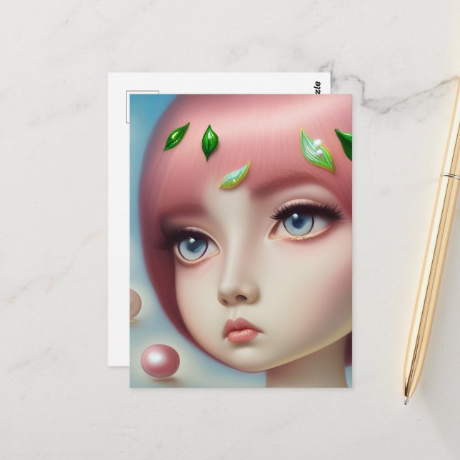 Carte Postale Pearl Girl aux yeux bleus (Devant/Arrière en situation)