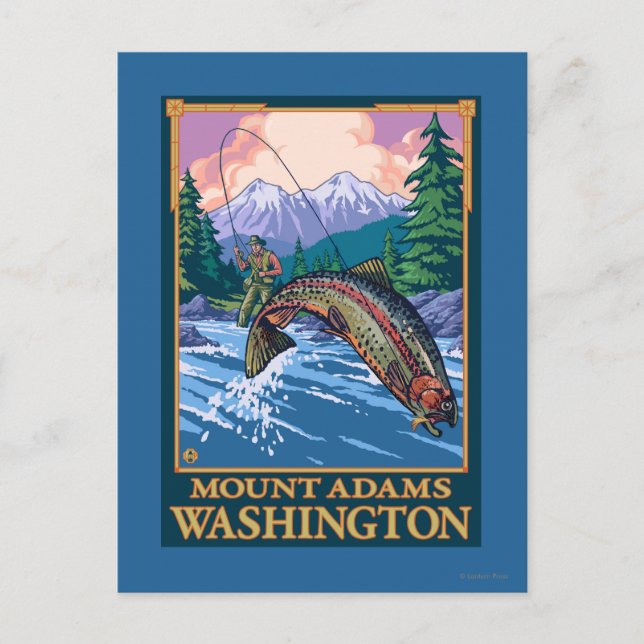 Carte Postale Pêche à la mouche - Mont Adams, Washington (Devant)