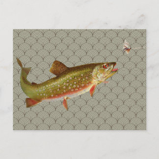 Carte Postale Pêche à la mouche vintage truite arc-en-ciel