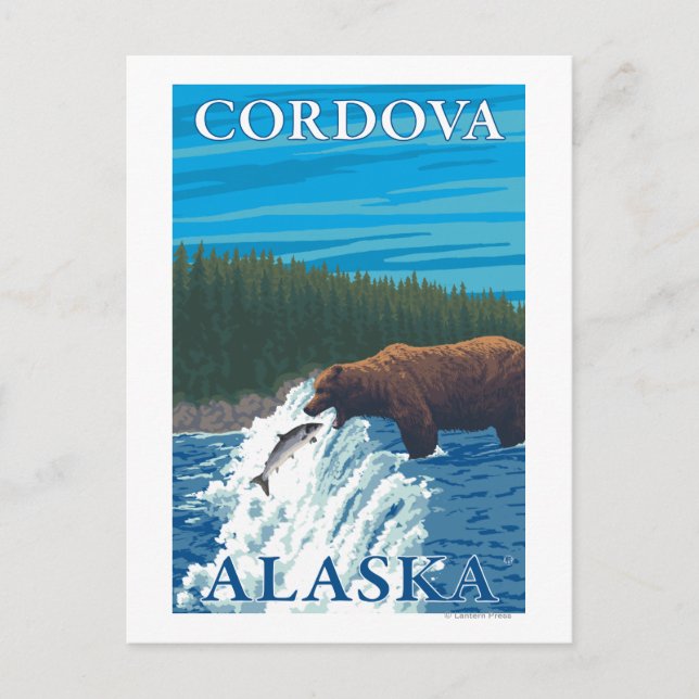 Carte Postale Pêche à l'ours dans la rivière - Cordova, Alaska (Devant)