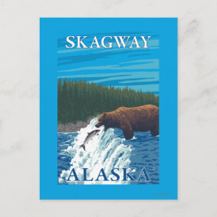 Carte Postale Pêche à l'ours dans la rivière - Skagway, Alaska