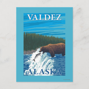 Carte Postale Pêche à l'ours dans la rivière - Valdez, Alaska