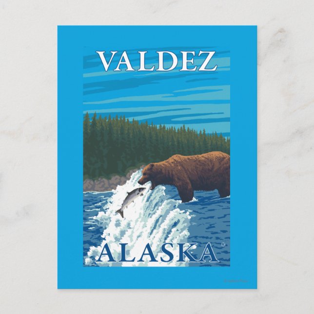 Carte Postale Pêche à l'ours dans la rivière - Valdez, Alaska (Devant)