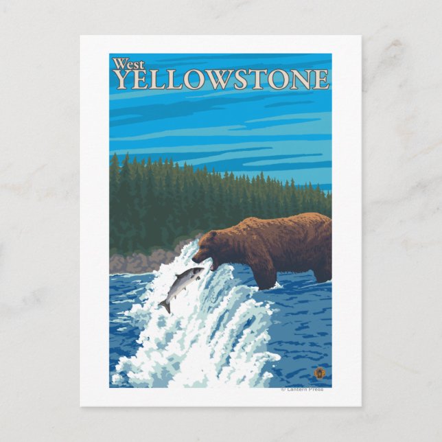Carte Postale Pêche à l'ours dans la rivière - West Yellowstone, (Devant)