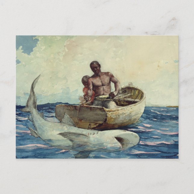 Carte Postale Pêche au requin, 1885 (Devant)
