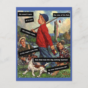 Carte Postale Pêche avec chien - Vintage Funny - impressionnant 