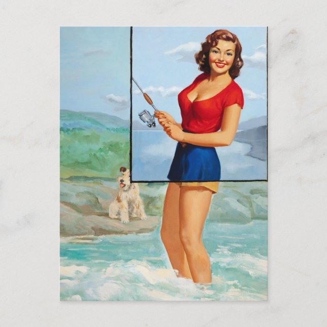 Carte Postale Pêche Avec Pinceau De Chien (Devant)