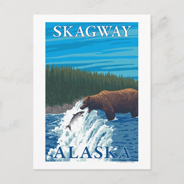 Carte Postale Pêche d'ours en rivière - Skagway, Alaska (Devant)