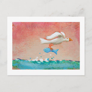 Carte Postale Pêche pour le dîner - Minuscule Art #608 Oiseaux &