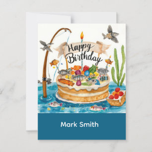 Carte Postale Pêche thème d'anniversaire accrochée au plaisir