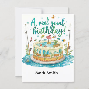 Carte Postale Pêche thème d'anniversaire accrochée au plaisir