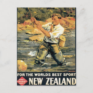 Carte Postale Pêche vintage en Nouvelle-Zélande