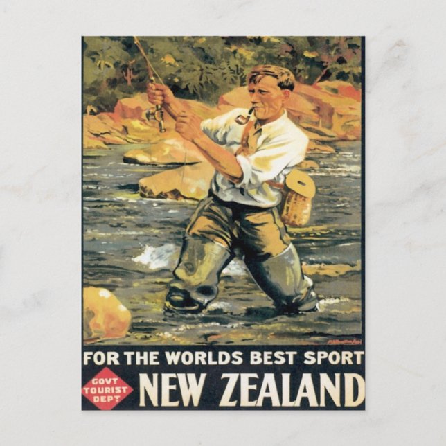 Carte Postale Pêche vintage en Nouvelle-Zélande (Devant)