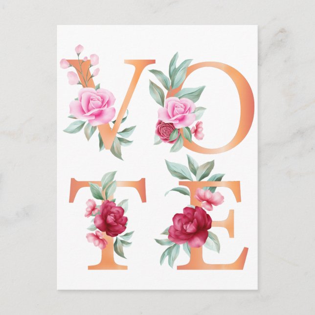 Carte Postale Pêcher Floral Élégante Feminine Go Vote (Devant)