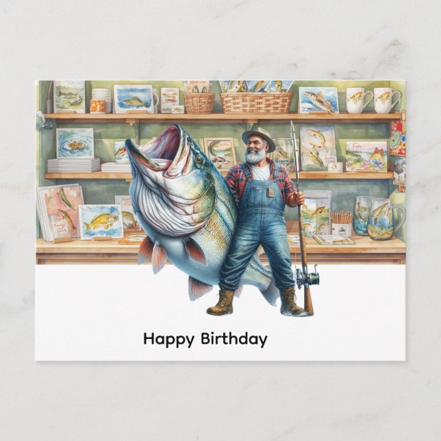 Carte Postale Pêcheur à la boutique de pêche heureux anniversair (Devant)