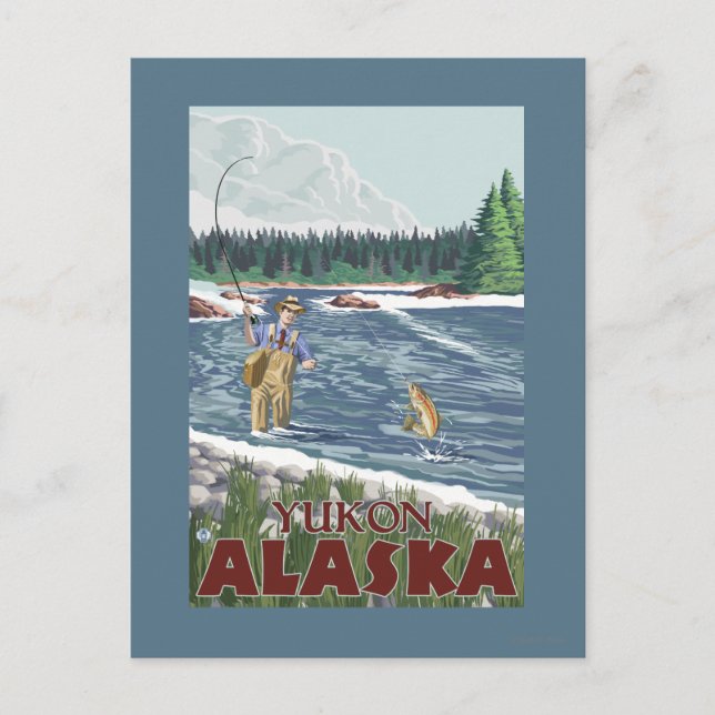 Carte Postale Pêcheur à la mouche - Yukon, Alaska (Devant)
