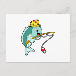 Carte Postale Pêcheur à la pêche avec canne à pêche et chapeau