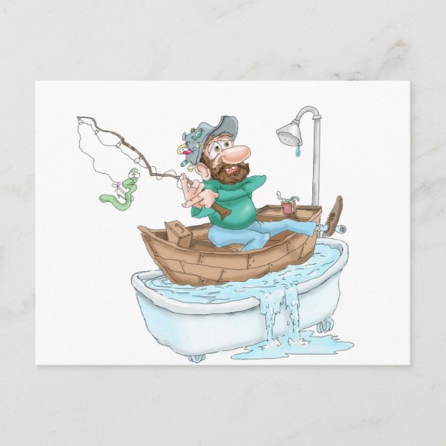 Carte Postale Pêcheur dans une baignoire (Devant)