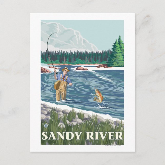 Carte Postale Pêcheur de mouches - Sandy River, Oregon (Devant)