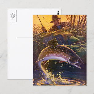Carte Postale Pêcheur de truite vintage, Pêche sportive