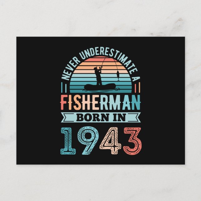 Carte Postale Pêcheur né 1943 Pêche 80e anniversaire Cadeau (Devant)