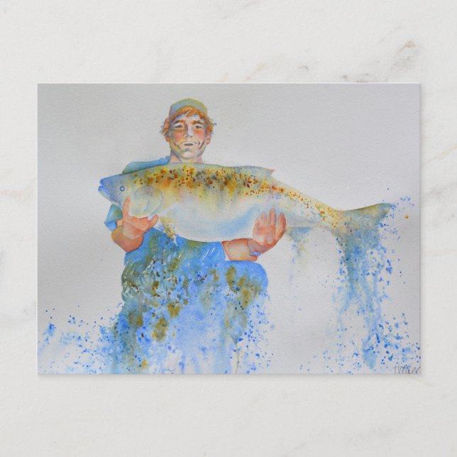 Carte Postale Pêcheur peinture d'aquarelle cadeau de pêche pour  (Devant)